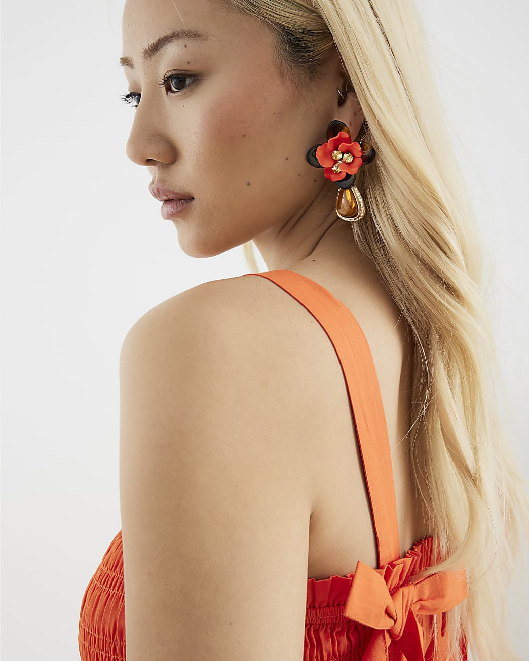 Orange Flower Drop Earrings | River Island UK & IE
