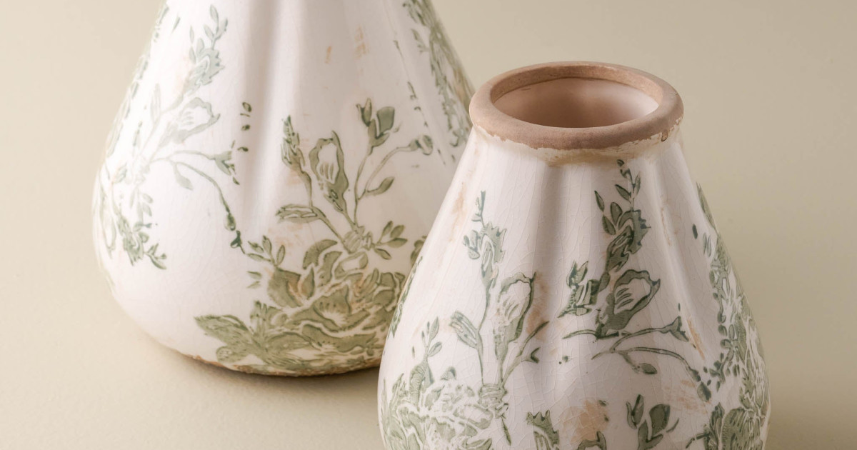 Fluted Green and White Distressed Vase | Magnolia