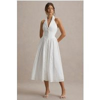 Jezebel | White Lace Plunge-Neck Collared Midi Dress | Club L London