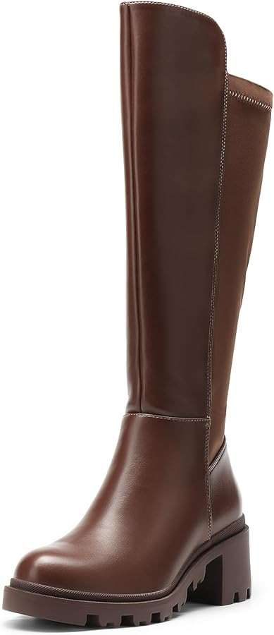DREAM PAIRS Women's Knee High Boots, Comfortable Platform Round Toe Stretch Boots for Women | Amazon (US)