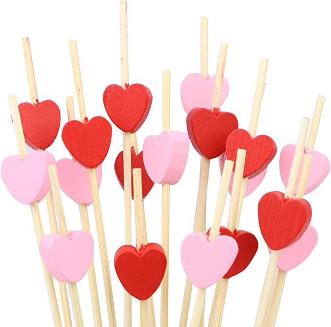 Heart Shaped Cocktail Toothpicks, set of 200 total pieces, 4.7" bamboo fancy appetizer tooth pick... | Amazon (US)