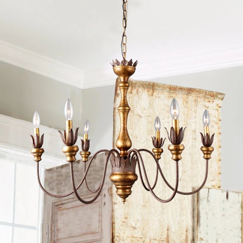 31“ X 23” _ 6 Lights French Country Farmhouse Chandelier, Rustic Arms Imitation Wood Finish F... | Wayfair North America