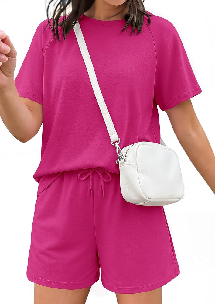 PRETTYGARDEN Women 2 Piece Lounge Sets Short Sleeve Shirts Workout Tops Shorts Matching Clothing ... | Amazon (US)