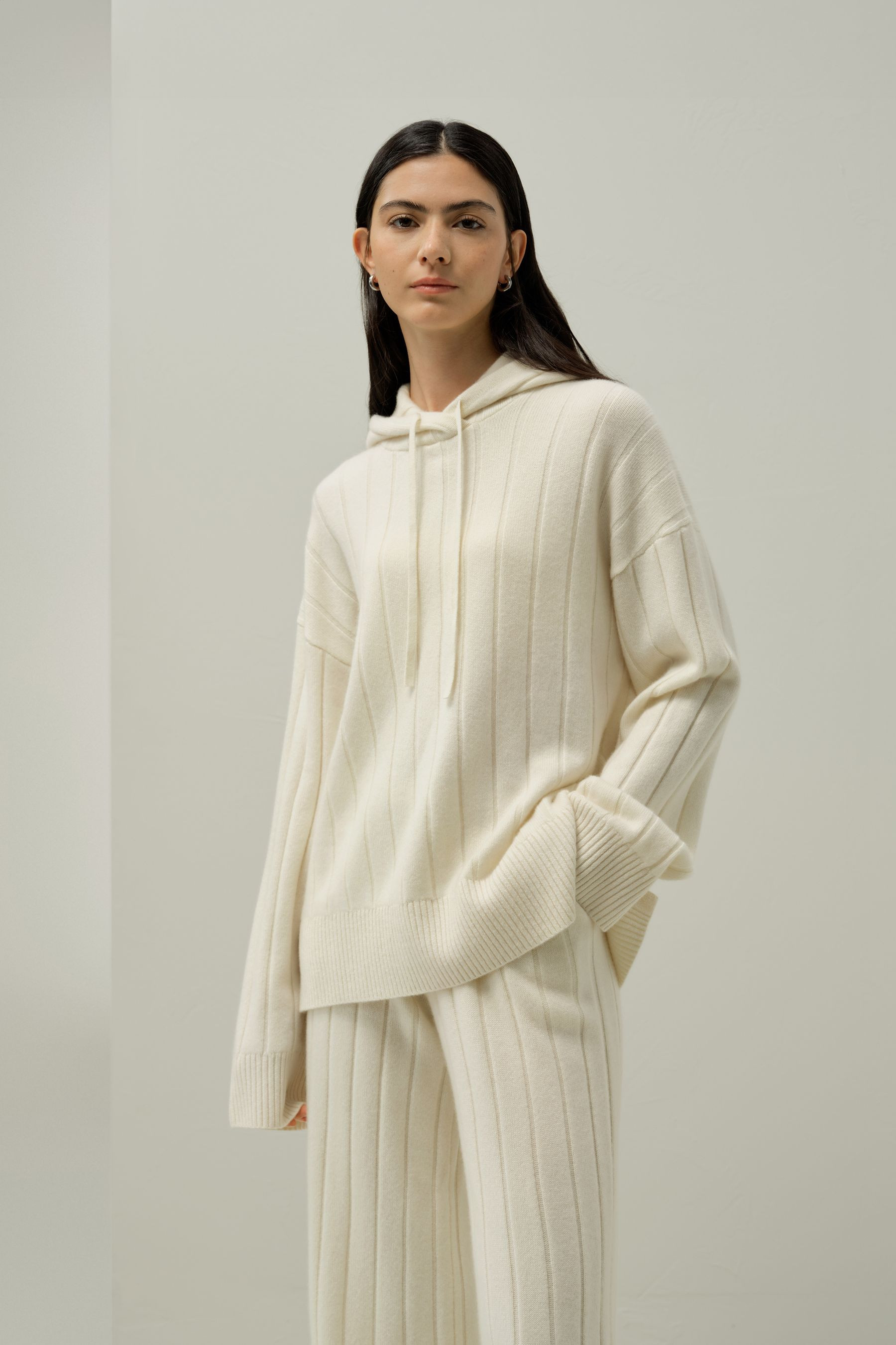 Ribbed Hooded Knit Top | LILYSILK