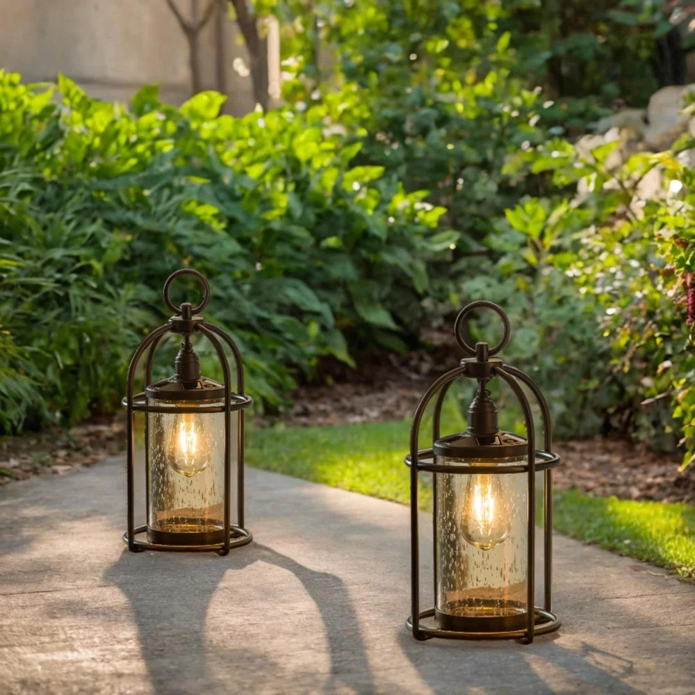 Evergreen Enterprises, Inc 16.7" Solar Powered Black Metal Outdoor Hanging Edison Bulb Light & Re... | Wayfair North America