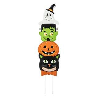 Glitzhome® 3.5ft. Halloween Metal Stacked Ghost, Frankenstein, Black Cat and Pumpkin Yard Stake ... | Michaels Stores