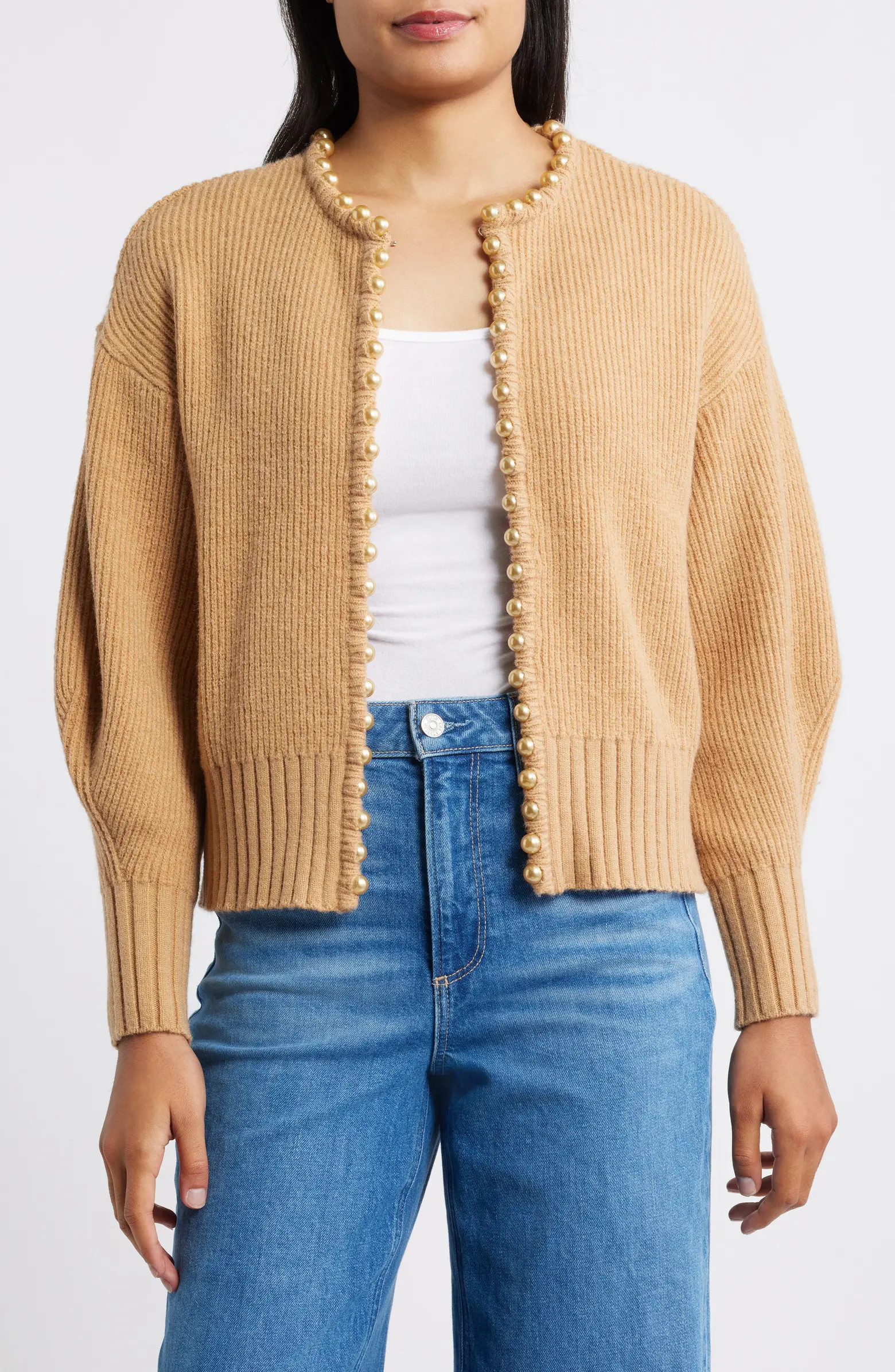Faux Pearl Trim Cardigan | Nordstrom