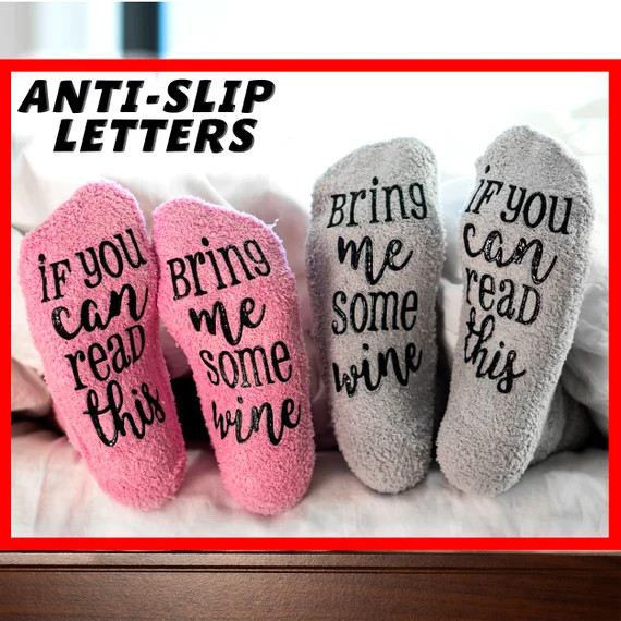 If You Can Read This Bring Me Some Wine Socks for Women, Bring me wine socks, Funny Cute Fuzzy So... | Etsy (US)