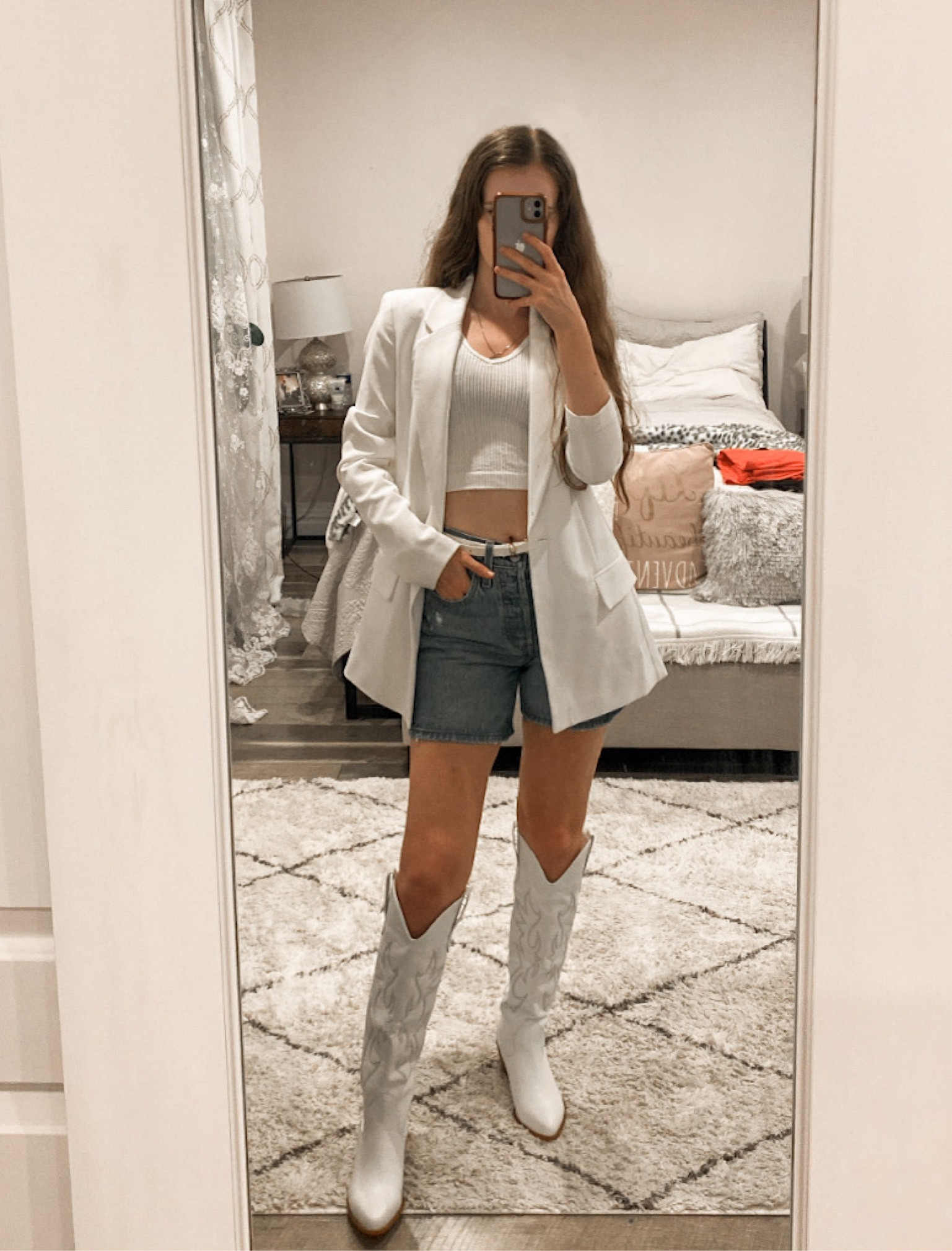 A white blazer paired with denim shorts, white cowboy boots, cami top, and belt makes a cute fall outfits. 

#LTKSeasonal #LTKunder50 #LTKU #LTKunder100 #LTKitbag #LTKshoecrush #LTKsalealert #LTKstyletip #LTKtravel #LTKworkwear #LTKcurves 

Blazer outfit | amazon fashion | amazon finds | blazer amazon | blazer and shorts | white blazer outfit | cowboy boots outfit | fall boots | fall shoes | work blazer | shorts outfit | high waisted shorts | jean shorts outfit | amazon cowboy boots | white cowboy boots outfit | tall cowboy boots | shopbop sale | ysl belt | white tank top | amazon tank top | fall amazon fashion | fall outfit inspo | fall outfit ideas | fall transition | western boots 