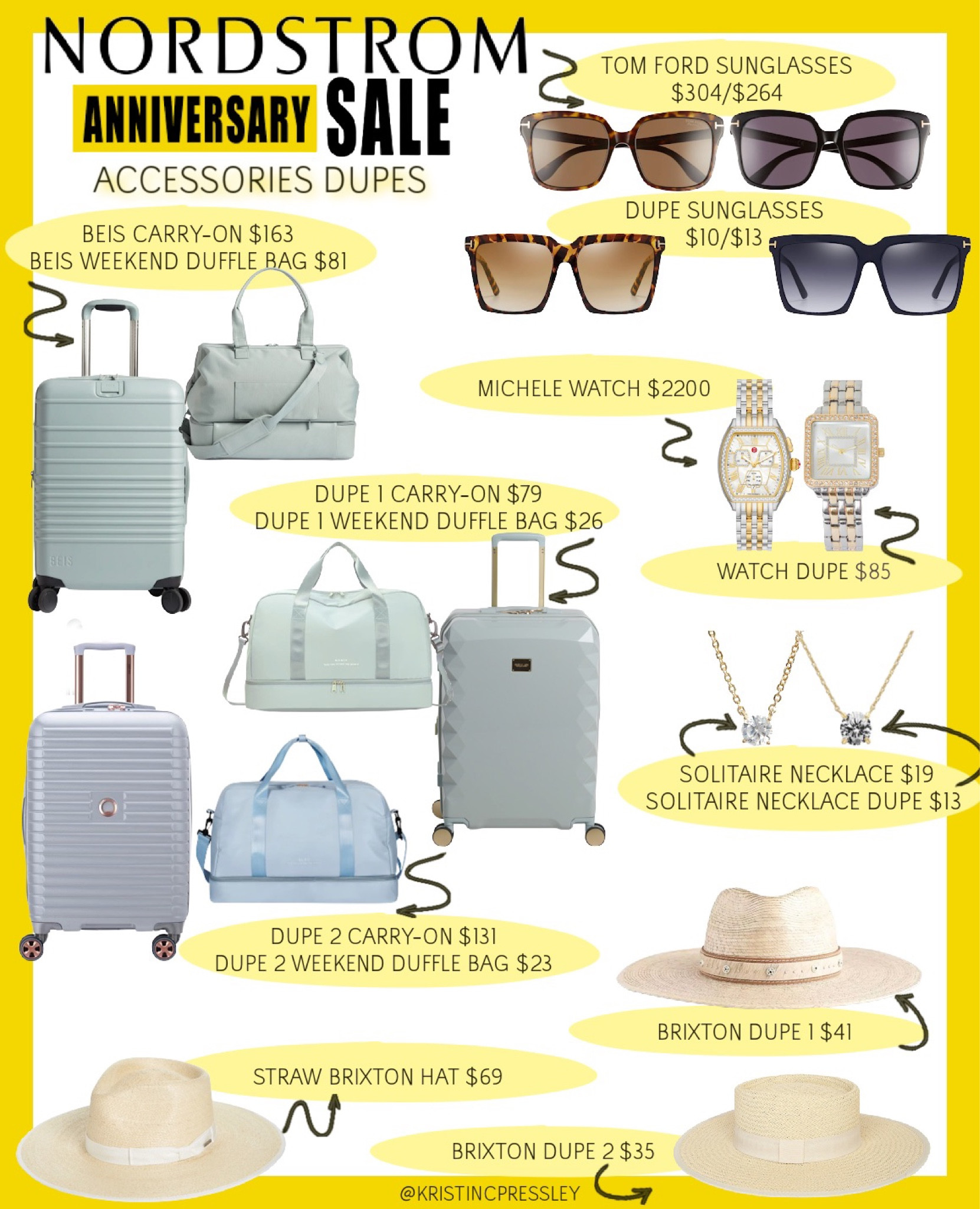 Nordstrom sale dupe finds. Beis dupe. luggage dupe. Weekend bag. Carry-on suitcase. Michele watch dupe. Tom Ford sunglasses dupe Brixton hat dupe affordable luggage. Affordable accessories. Affordable jewelry. Designer look like.

#LTKsalealert #LTKtravel #LTKxNSale