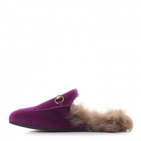 GUCCI Velvet Fur Womens Princetown Slippers Slides 35 Fuchsia | Fashionphile