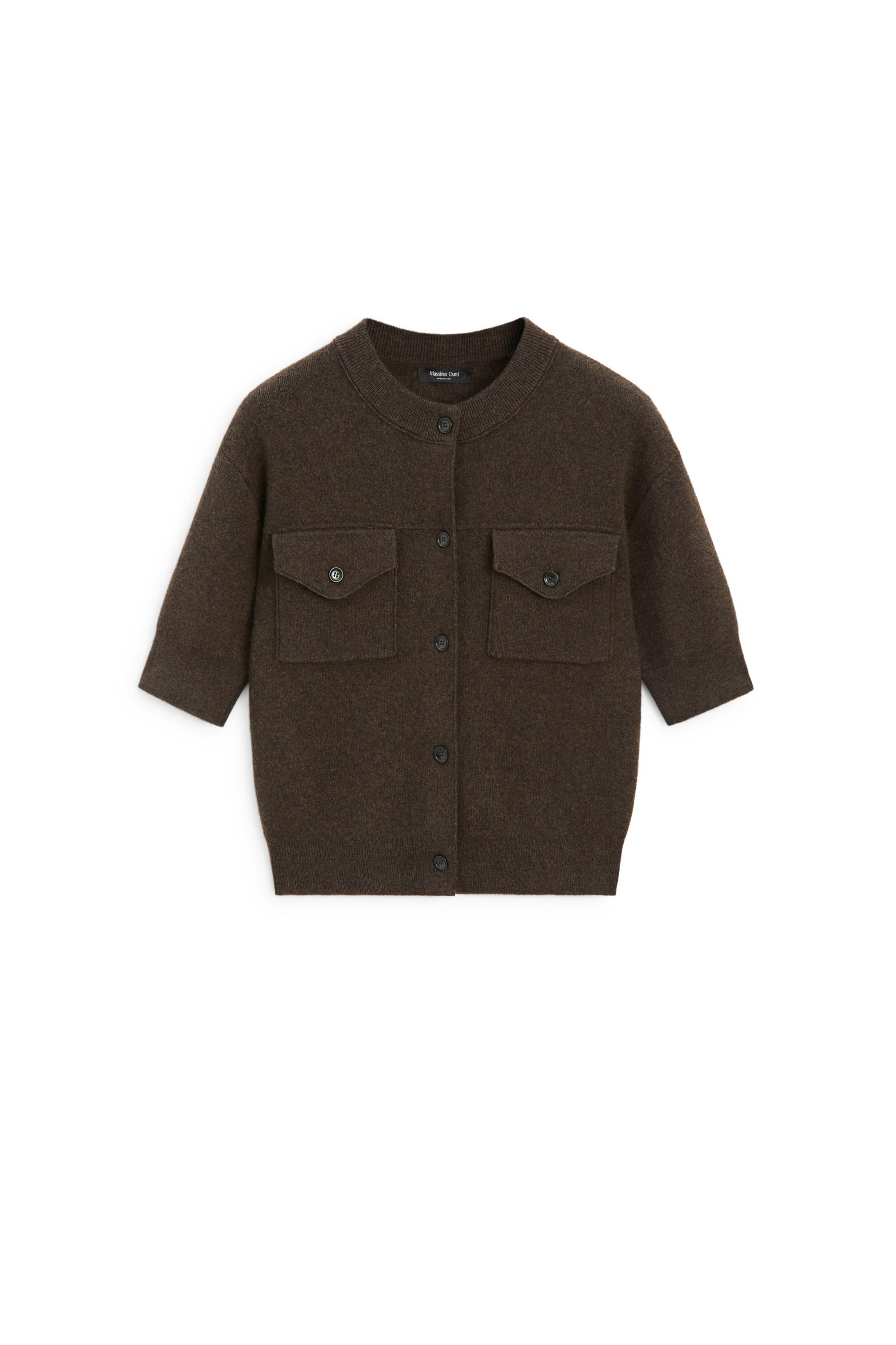 Short Sleeve Knit Cardigan with Pockets - BROWN | Massimo Dutti US