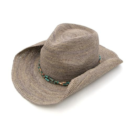 NAMANANA Raffia Straw Cowboy Hat,Women Men Crocheted Summer Straw Hats,Western Cowboy Hat,Beach Sun Hats,Large Gray | Amazon (US)