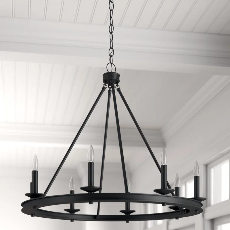 Poynor 8 - Light Candle Style Wagon Wheel Chandelier | Wayfair North America