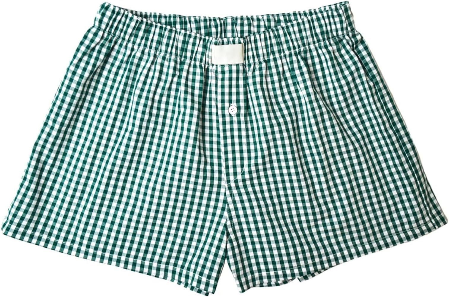 Women Plaid Print Shorts Elastic High Waist Button Front Lounge Shorts Casual Loose Shorts Boxers... | Amazon (US)