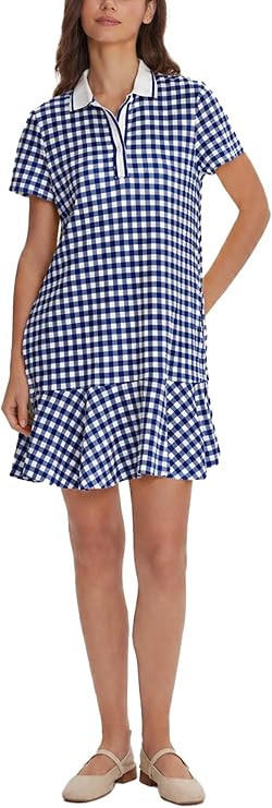 Amazon.com: D-Sun Women Polo Mini Dress Casual Golf Tennis Gingham V Neck Collared Short Sleeves ... | Amazon (US)
