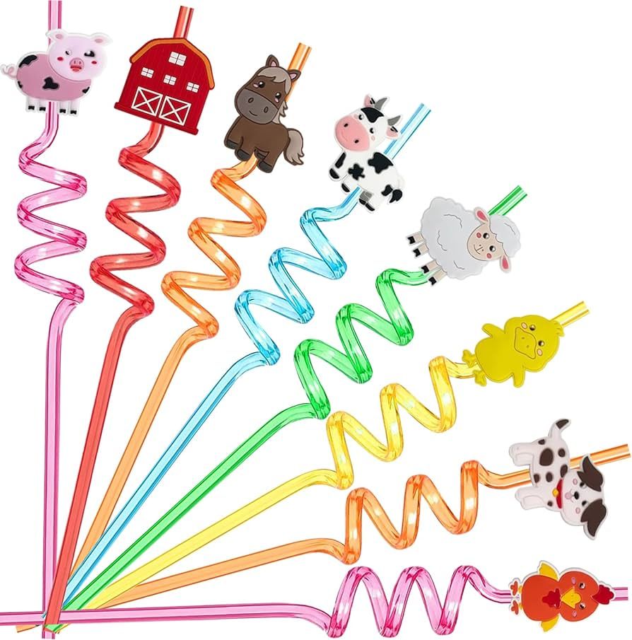 24 Farm Animal Plastic Straws Reusable Drinking Straws with 2 Cleaning Brush House Horse Chicken ... | Amazon (US)