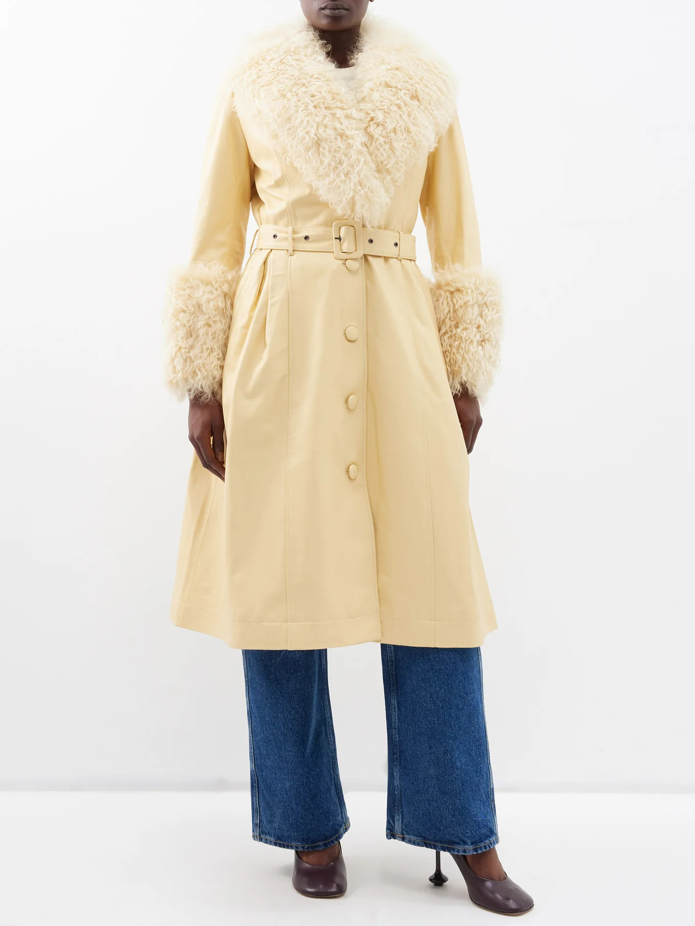 Foxy shearling-trim leather coat | Saks Potts | Matches (EU)