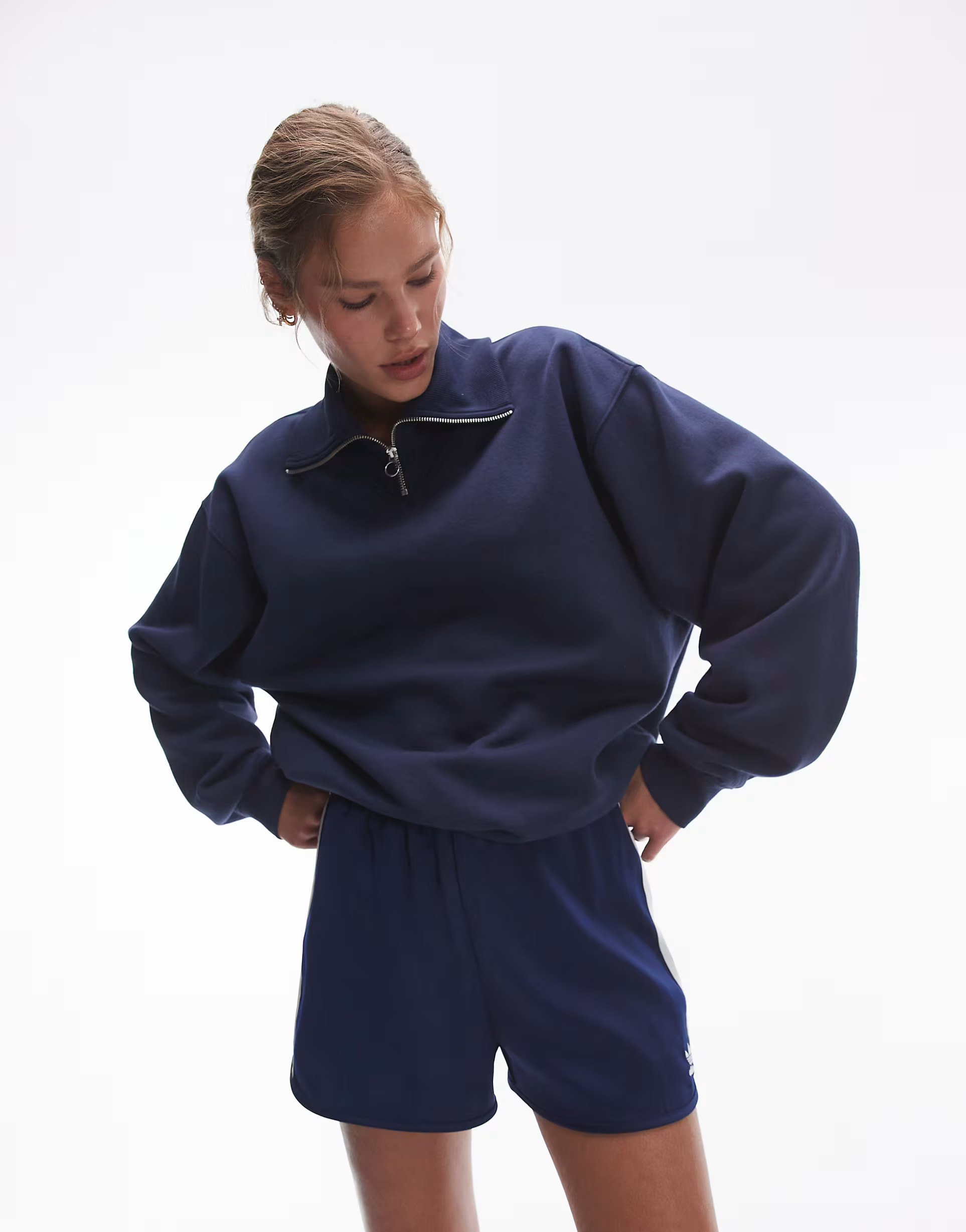 Topshop oversized quarter zip sweat in navy | ASOS | ASOS (Global)