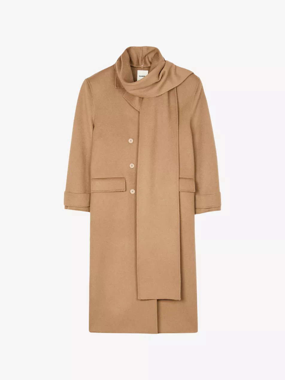 Integrated-scarf relaxed-fit wool coat | Selfridges