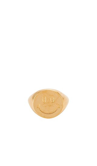 joolz by Martha Calvo Smiley Face Signet Ring in Metallic Gold. - size 6 (also in 8) | Revolve Clothing (Global)