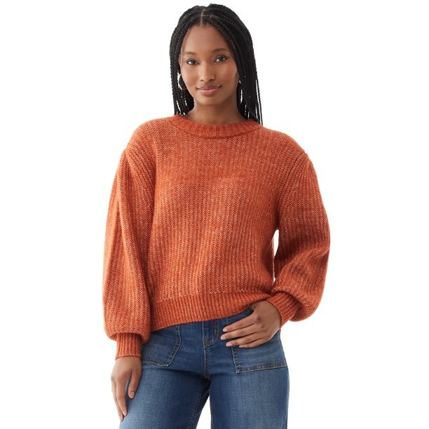Scoop Women’s Cropped Balloon Sleeve Sweater | Walmart (US)