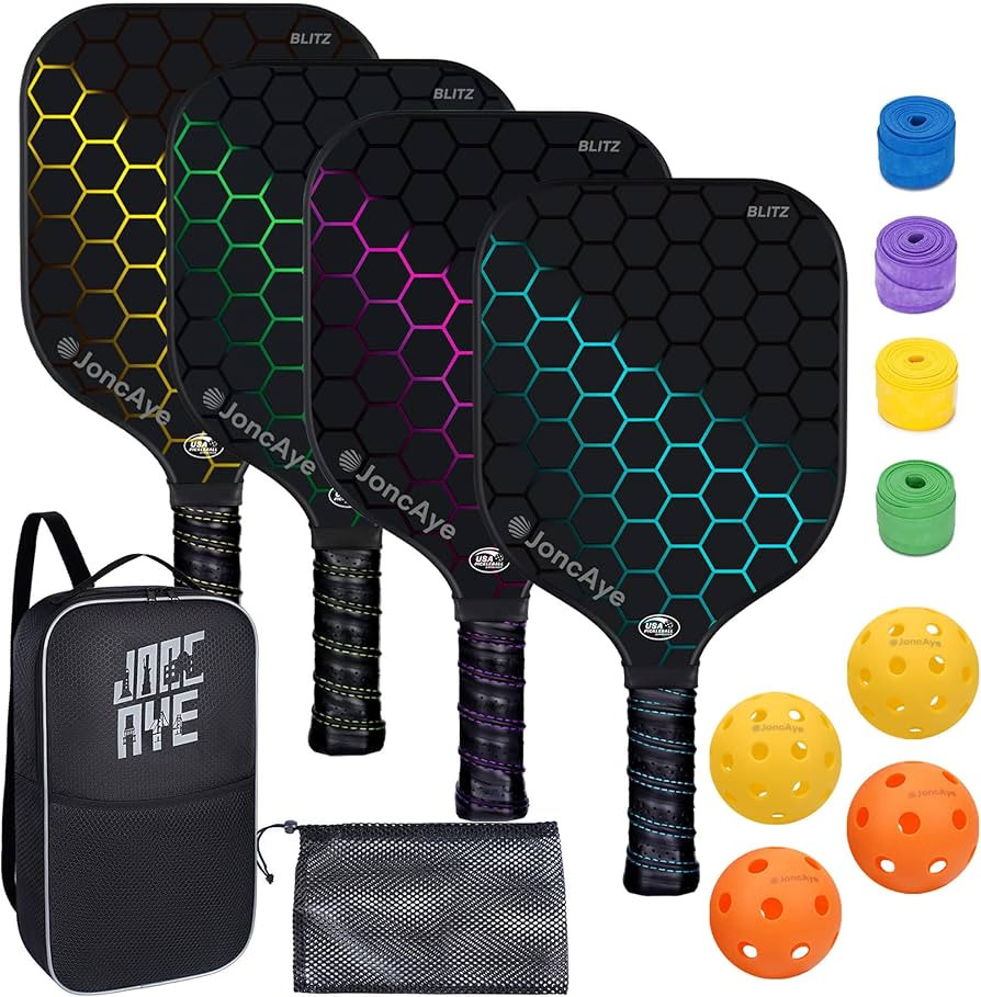 JoncAye Pickleball-Paddles-Set of 4 or 2 Rackets with Balls and Bag | USAPA Approved Pickle-Ball ... | Amazon (US)