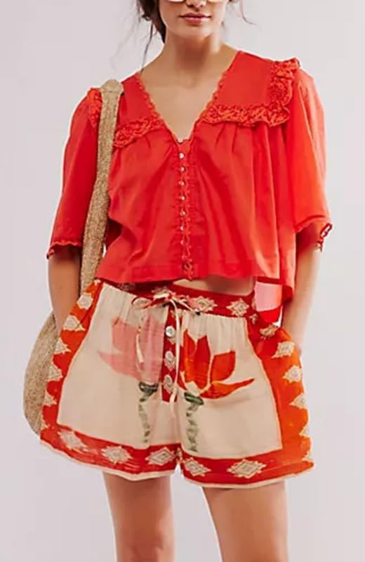 Women Y2K See Through Peplum Shirt Ruffle Lace Trim Buttons Tops Short Sleeve Doll Collar Babydol... | Amazon (US)