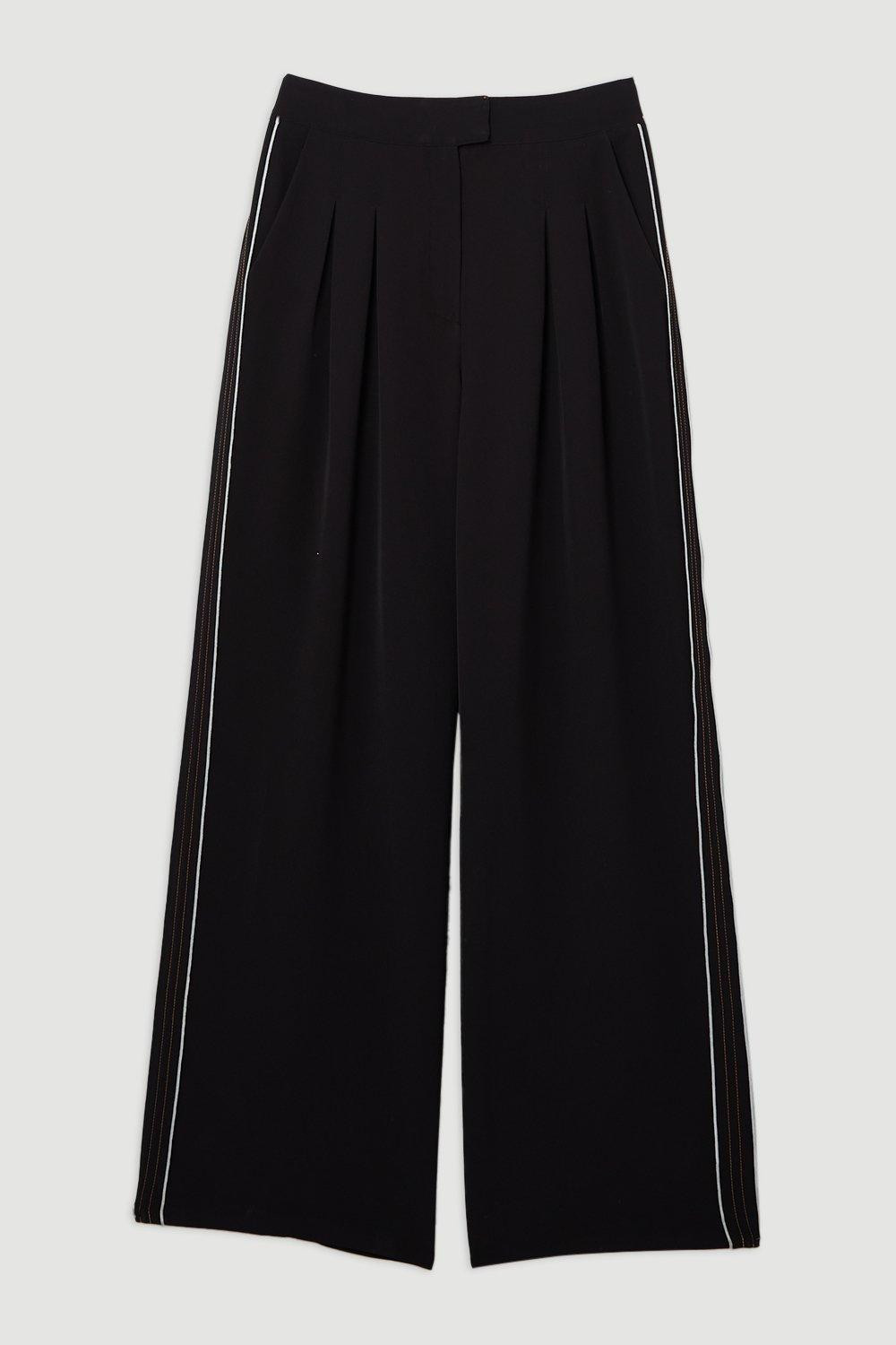 Soft Tailored Contrast Tipped Wide Leg Trouser | Karen Millen UK + IE + DE + NL