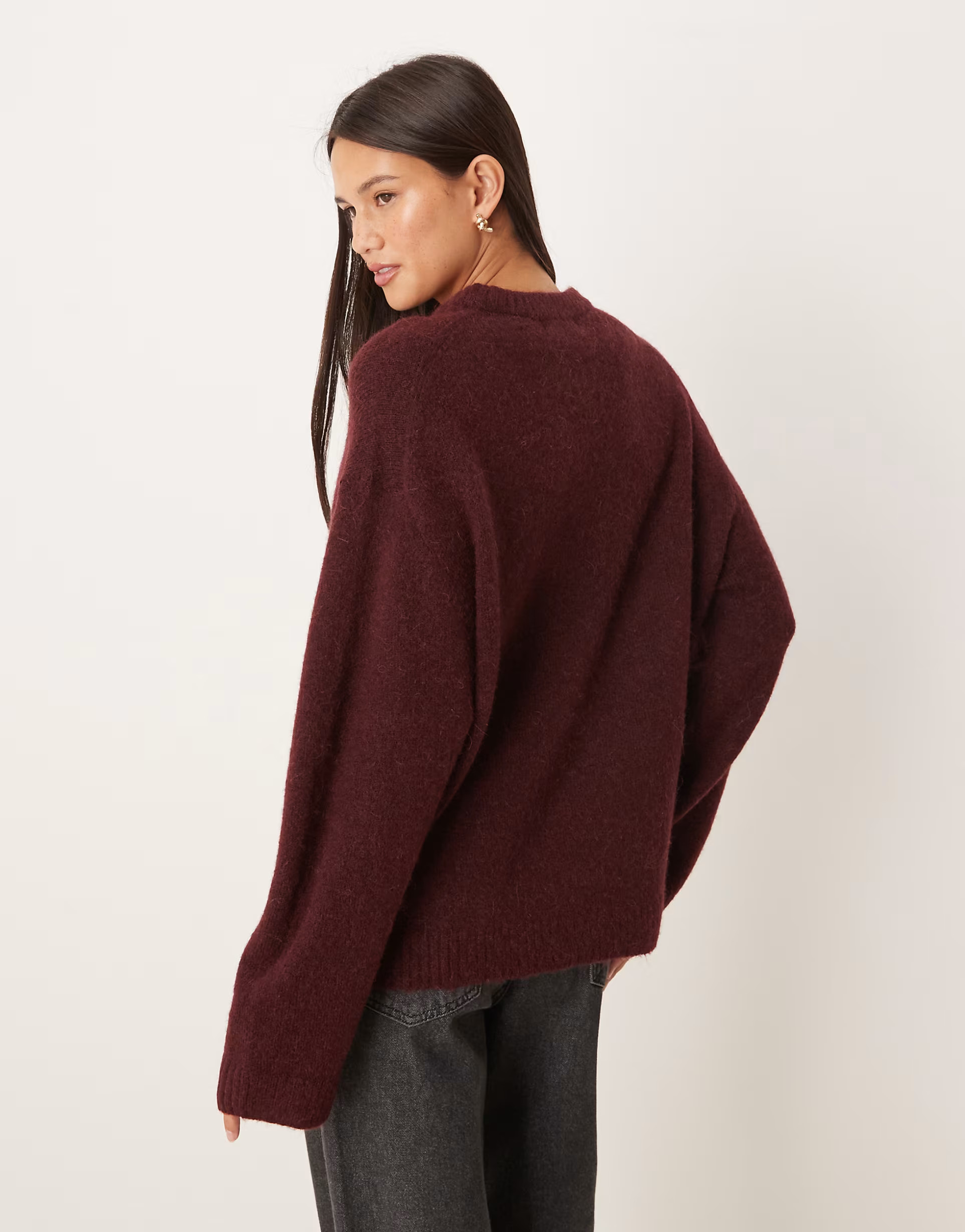 Gina Tricot crew neck knitted wool alpaca jumper in burgundy | ASOS (Global)