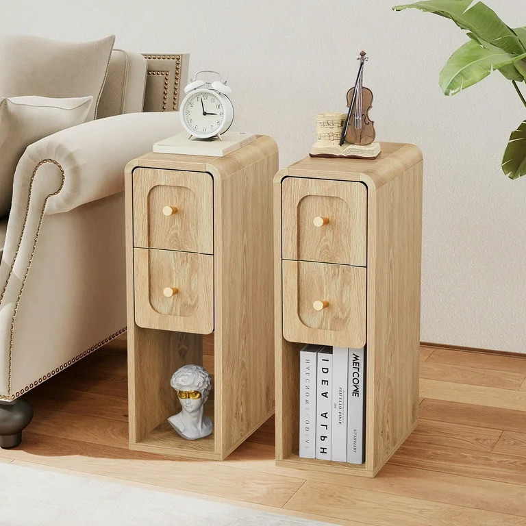 Wirrytor 2 Set Narrow End Table with 2 Drawer & Open Storage Shelf, Modern Narrow Side Table for ... | Walmart (US)