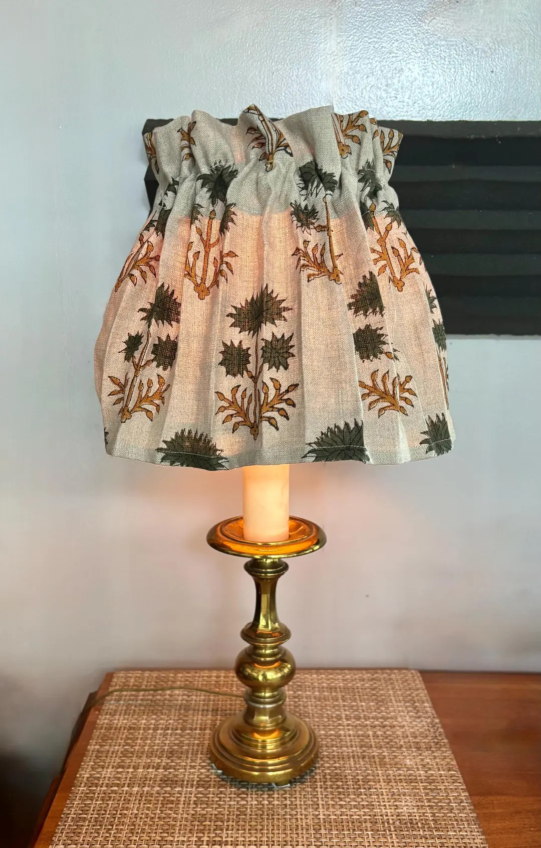 Green Linen Lampshade Slipcover: Block Print Fabric Skirt Cover | Etsy (US)