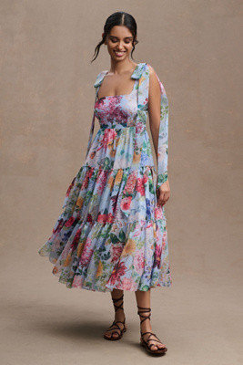 BHLDN Isabella Tiered Square-Neck A-Line Midi Dress | Anthropologie (US)
