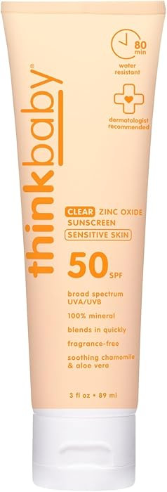 Thinkbaby Baby Sunscreen for Sensitive Skin, 3 Fl Oz, SPF 50 Clear Zinc Oxide Baby Mineral Sunscr... | Amazon (US)