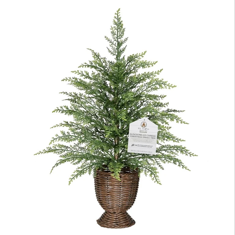 My Texas House 24" Small Pre-Lit Cypress Green Artificial Christmas Tree with 30 Warm White Twink... | Walmart (US)