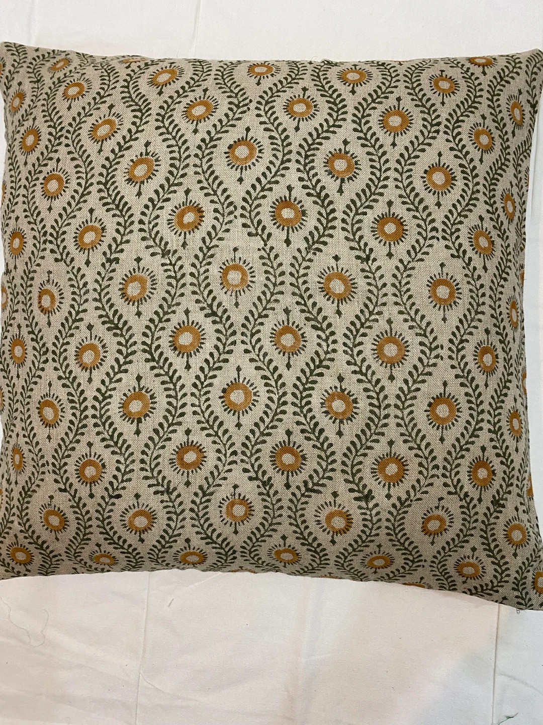 Block Print Pillow. Floral Pillow Cover. Natural Linen Pillow Cover, Home Decor ,living Room Deco... | Etsy (US)