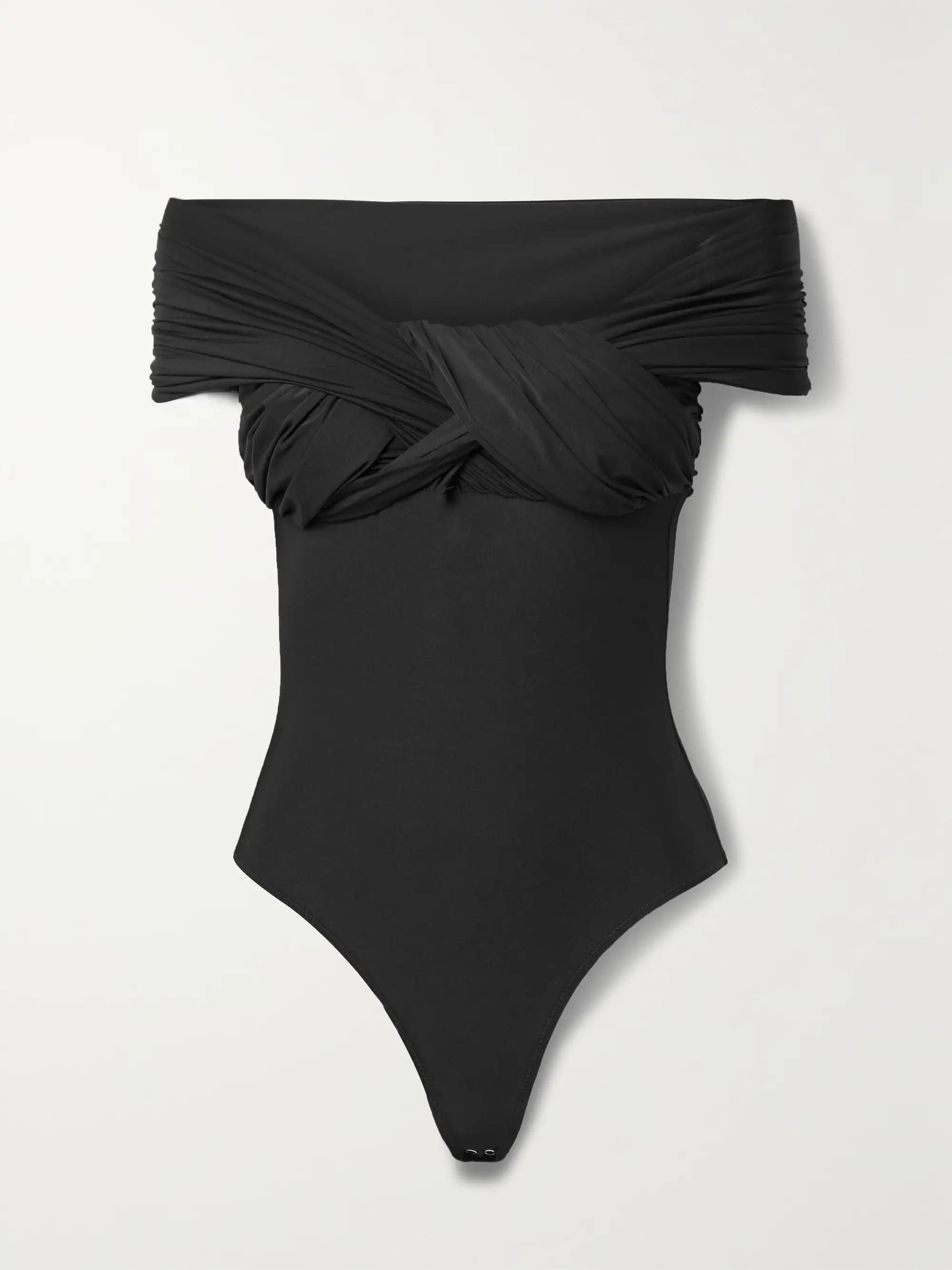 GOLDSIGNThe Odette off-the-shoulder twist-front ruched stretch-jersey thong bodysuit | NET-A-PORTER APAC