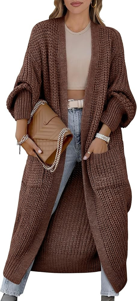 Caracilia Women Cardigan Sweaters Long Sleeve Open Front Knit Long Coat Duster Cozy 2024 Fall Win... | Amazon (US)