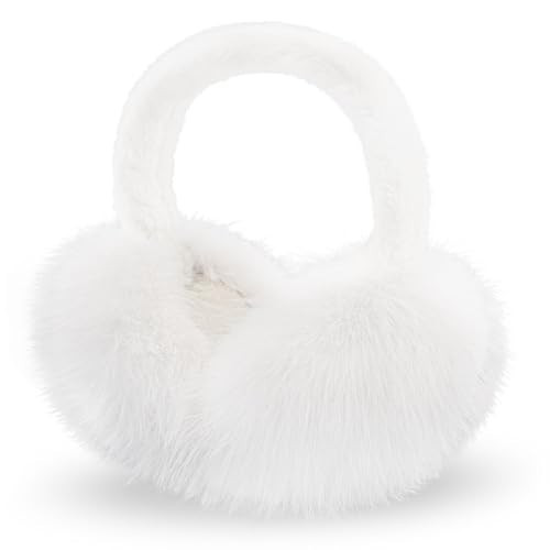 RUIKUNA Women Winter Ear Muffs Fluffy Faux Fur Earmuffs Foldable Ear Warmer Girls Soft Ear Covers (A-white) | Amazon (US)