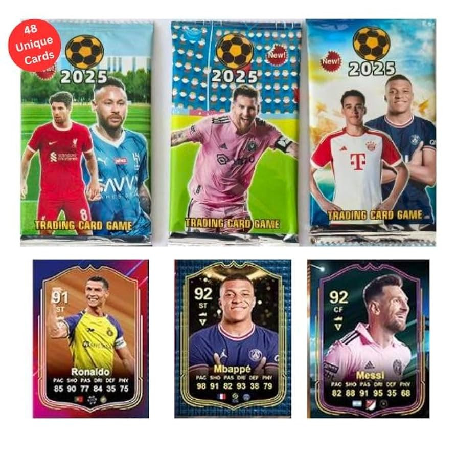 Soccer Trading Cards 2025 | 6 Packs - 48 Collectible Cards for Soccer Fans Mystery Cards Packs Contain Random Premium Cards in Each Set - Try & Collect Them All | Amazon (US)
