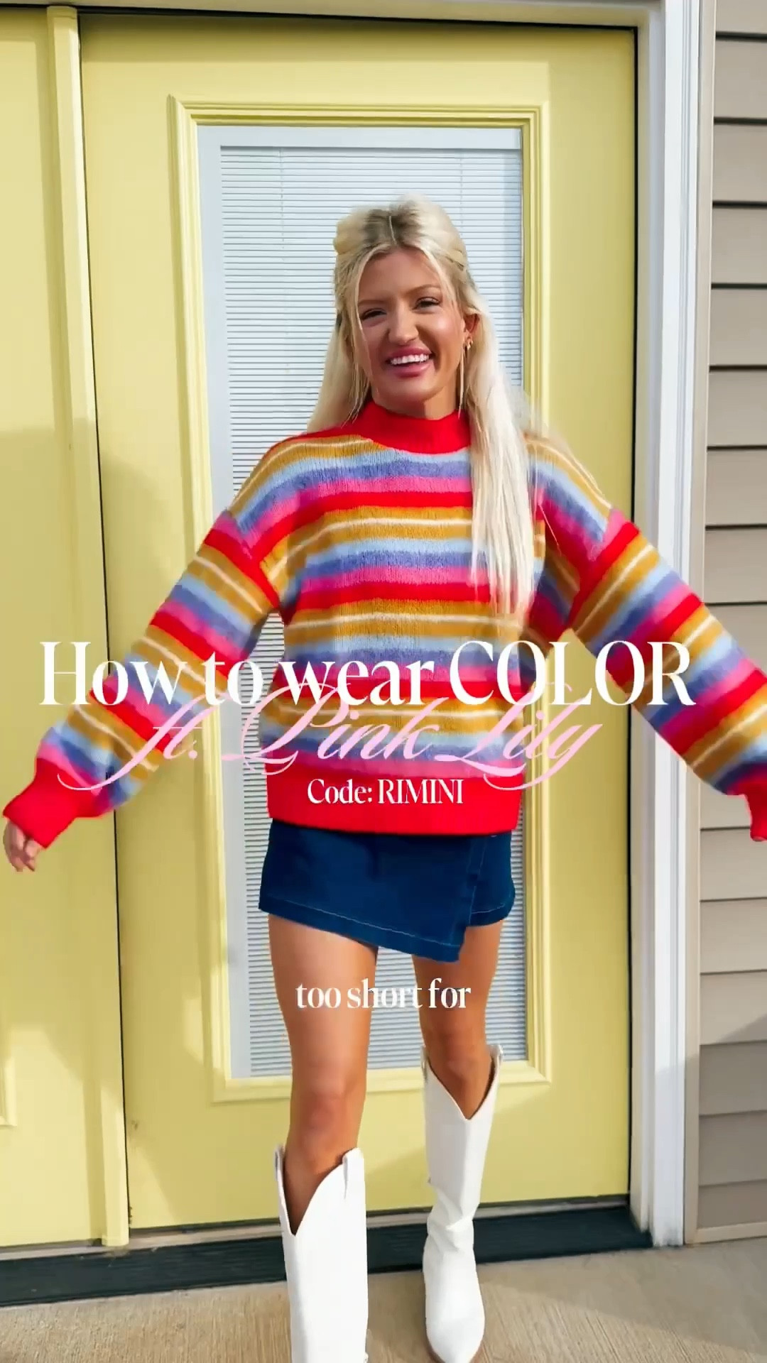 From stripes to graphics to playful dresses, use code RIMINI to get a discount on all these looks! XS in all  These pieces from Pink Lily make it so easy to wear COLOR! 🌈 ✨ #PinkLily #PinkLilyStyle #ColorfulOutfits #MomStyle @The Pink Lily 