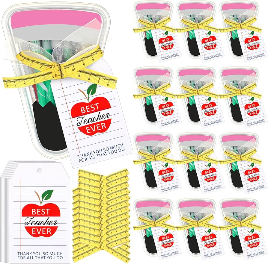 Tinlade 12 Set DIY Pencil Container Appreciation Teacher Gifts with Apple Cards Ruler Ribbon Back... | Amazon (US)