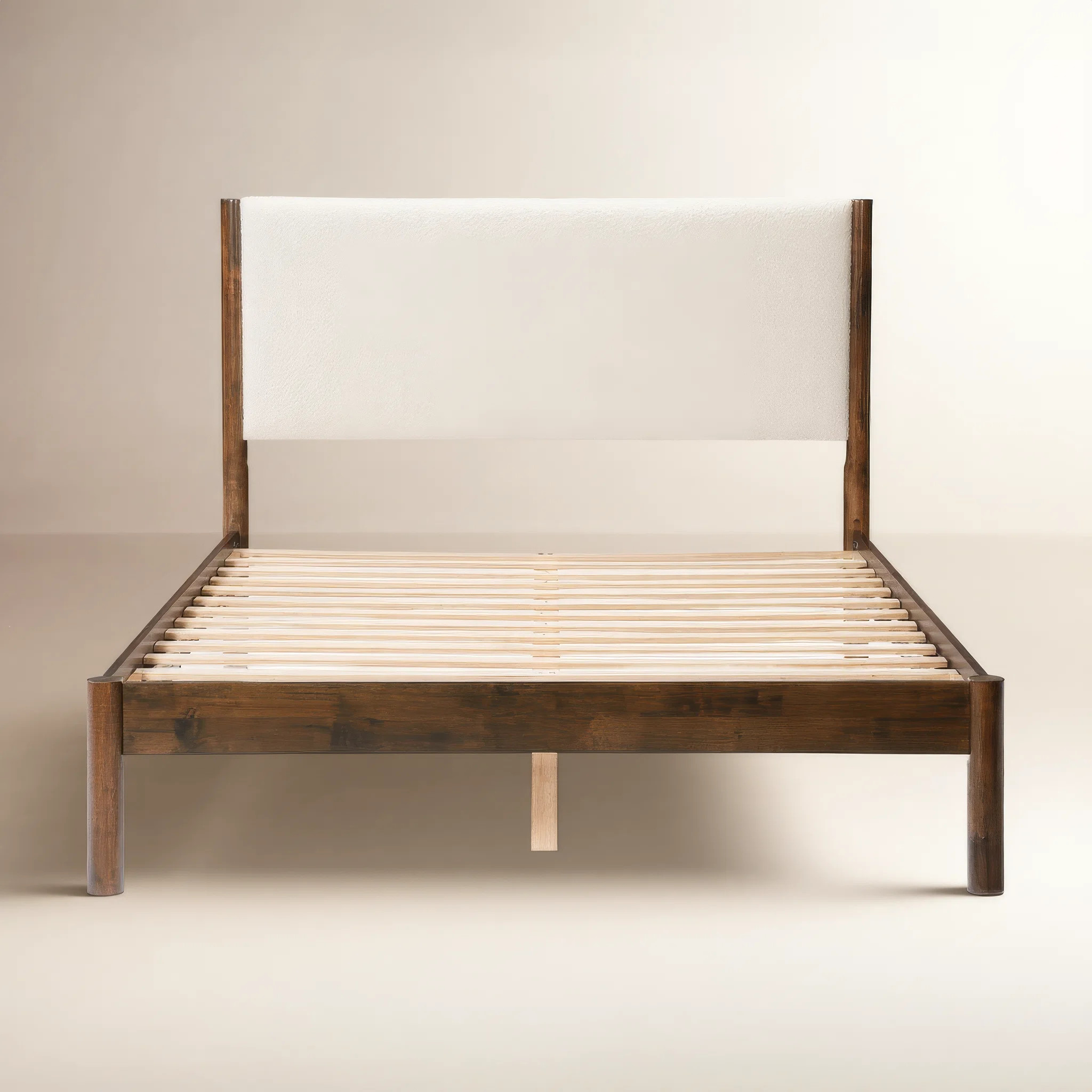 Ardin Solid Wood Bed Frame With Cream Boucle Upholstered Headboard | AllModern