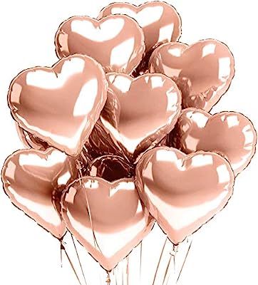 Rose Gold Heart Balloons PACK of 12 Pink Foil Mylar Heart Shaped Balloons for Baby Shower Decorat... | Amazon (US)