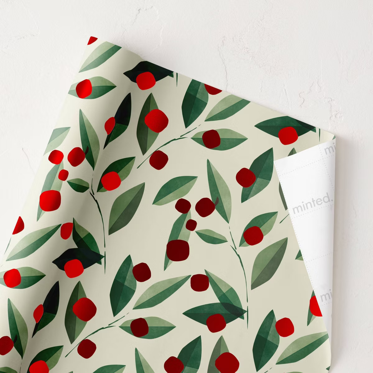 Minted Foil Holly & Berries Luxury Gift Wrapping Paper Red/Green/Cream | Target