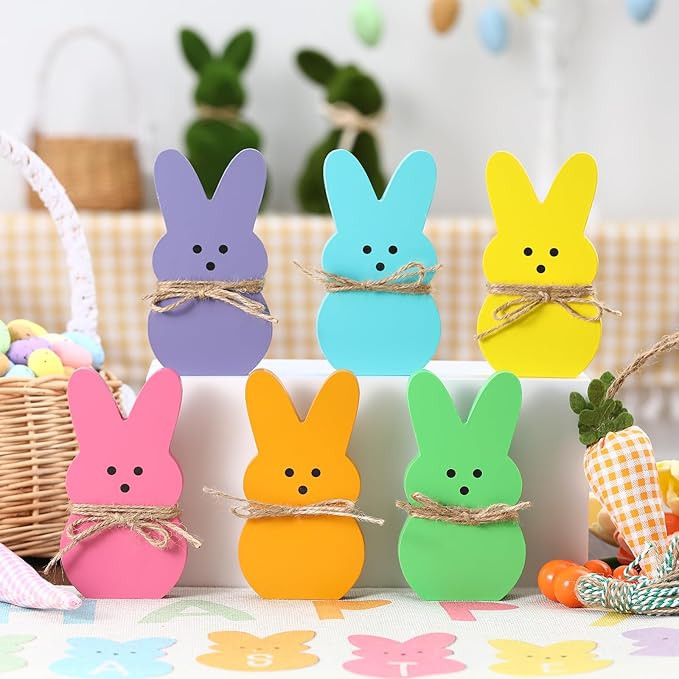 Easter Decorations- 6PCS Wooden Peeps Bunny Sign-Easter Bunny Decor for Spring Home Shelf Mantel ... | Amazon (US)