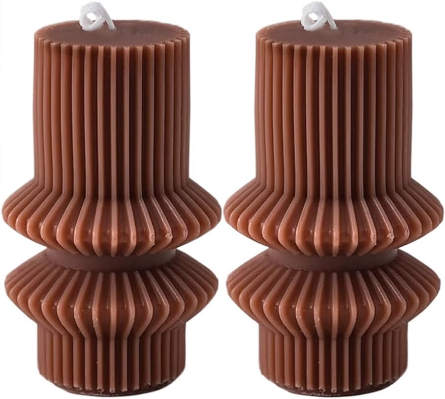 Boho Pillar Candle, Tall 4.3" Brown Aesthetic Small Decorative Candles for Fall Room Rustic Decor... | Amazon (US)