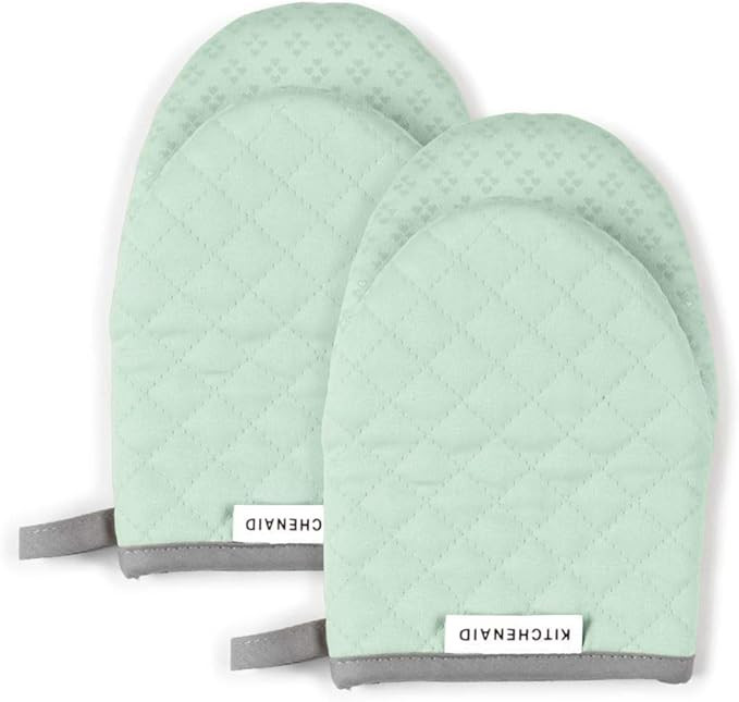 KitchenAid Asteroid Mini Cotton Oven Mitts with Silicone Grip, Set of 2, Pistachio | Amazon (US)