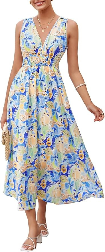 Flessibili Women's Sleeveless Floral Maxi Dress 2026 Sundresses Spring Summer Wedding Guest | Amazon (US)