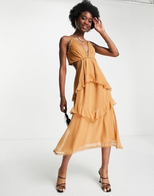 ASOS DESIGN cami midi dress with open back and circle trim in taupe | ASOS | ASOS (Global)